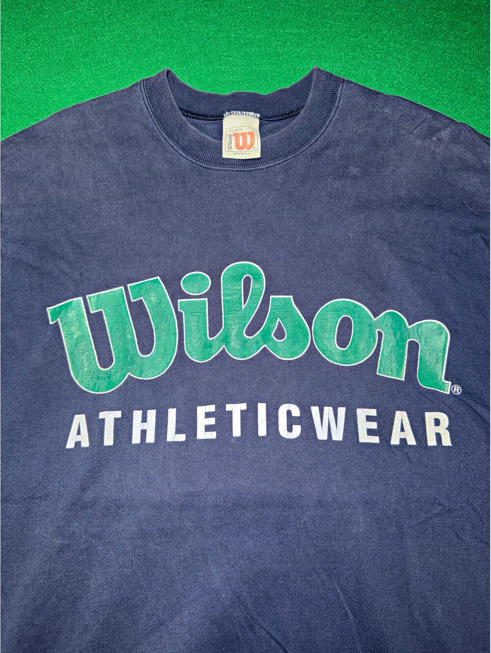 Vintage Wilson Athleticwear Navy Blue Graphic Shirt L Made In USA Single Stitch